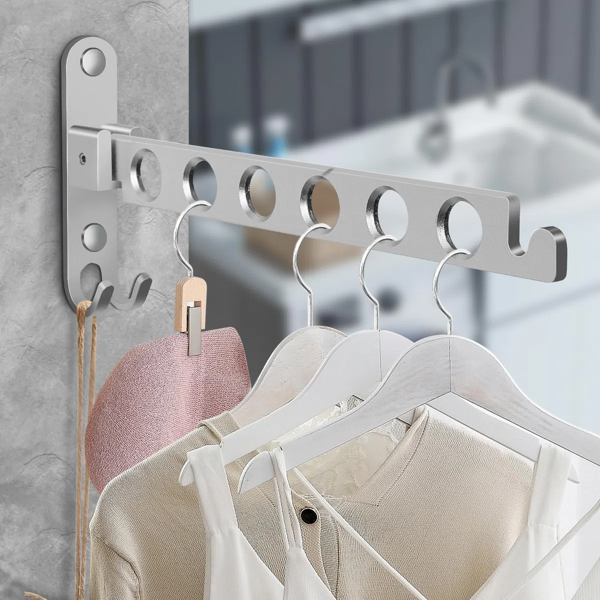Kleiderhaken Klappbar, Wand Kleiderständer Kleiderlüfter Wandhaken Klappbar, Klapphaken für Balkon Waschküche Badezimmer (Silber)