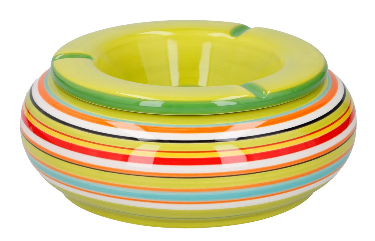 XXL-Wind-Aschenbecher mit abnehmbarem Deckel, Keramik Sturmaschenbecher, Tischaschenbecher für den Innen- und Außenbereich (Ø 19 cm, Grün)
