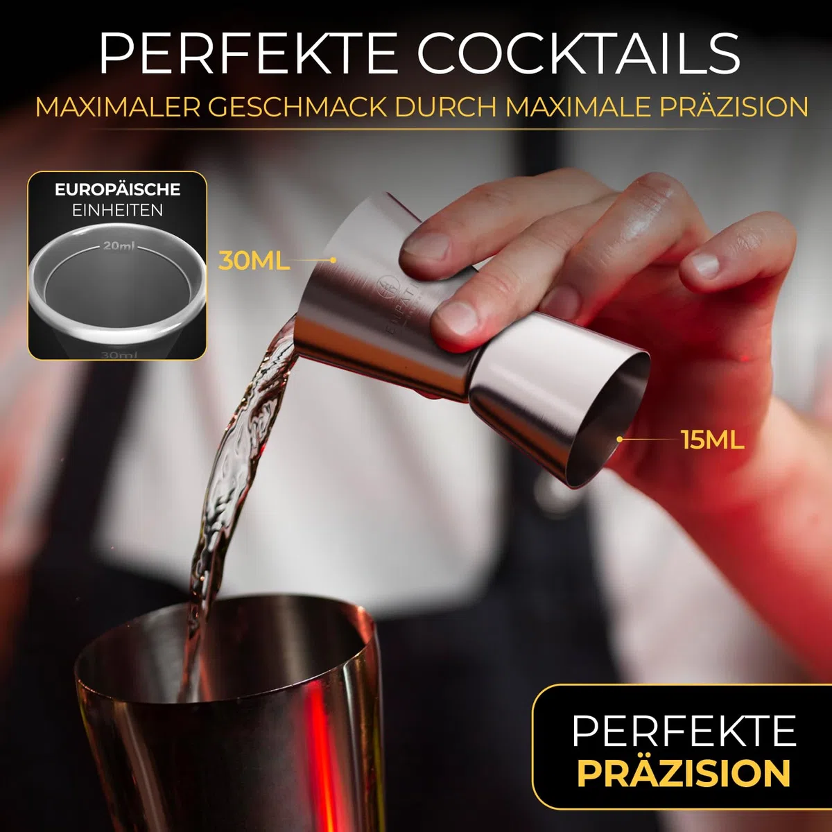EMPATION Cocktail Shaker, 7-teiliges Cocktail Set - 700 ml Cobbler Shaker aus Edelstahl, minimalistisches Cocktail Zubehör, Bar Set für Anfänger & Profis, Cocktailshaker Set als Präsent geeignet