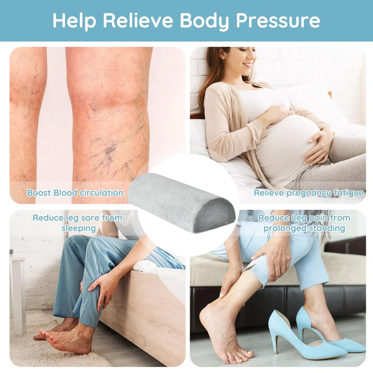 Memory Foam Kissen, orthopädische Nackenrolle, Beinhochlagerungskissen unter dem Knie, Rücken, Beine, Seitenschläfer, postoperative Fußstütze, Lendenwirbelsäule, 41,9 x 18 x 9,9