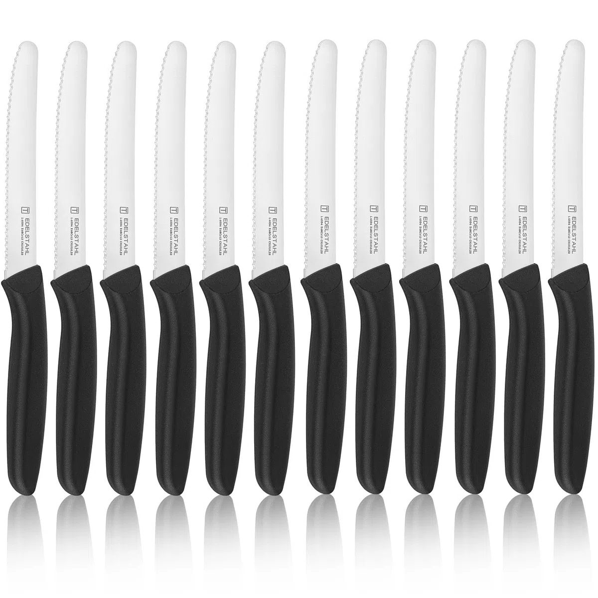 Frühstücksmesser 12 Stück,Tafelmesser mit Wellenschliff,Messer set aus Edelstahl,Brötchenmesser für Haus und Restaurant,Schwarz Tomatenmesser,Buttermesser,Tafelmesser,Spülmaschinenfest
