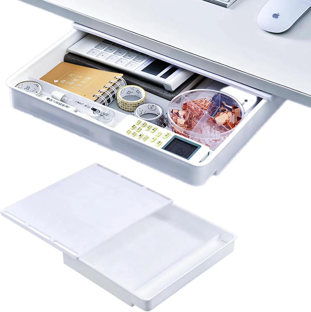 Qivine Schublade Unter Schreibtisch, Versteckte Untertisch Schublade Selbstklebende, Ausziehbare Schubladen Unterbau für Zuhause, Büro, Schminktisch, 32.2x28.2x5.4cm