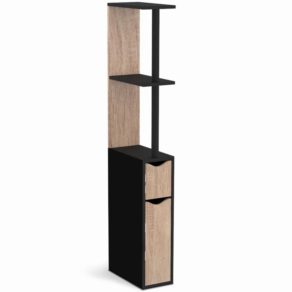 IDMarket - WC-Möbel Regal Holz Willy 2 Türen schwarz und Buche