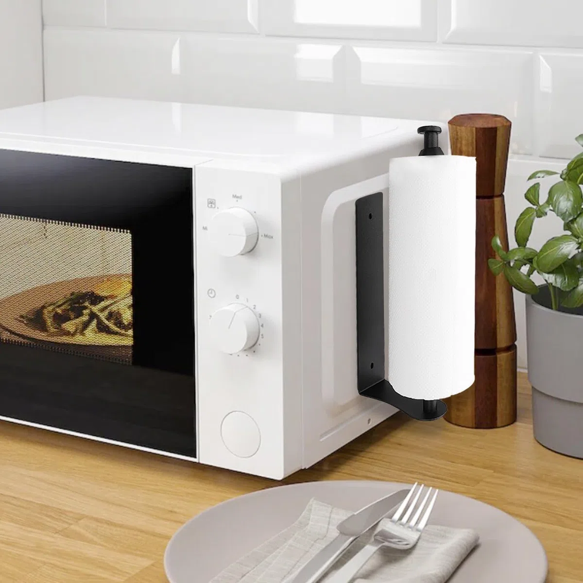 Magnetischer küchenrollenhalter mit Dämpfungseffekt, Einhandbedienung, Selbstklebend & Bohrfrei, Aus Aluminiumlegierung, für Küche, Kühlschrank, Backofen, Wohnmobil & Garage (Schwarz)