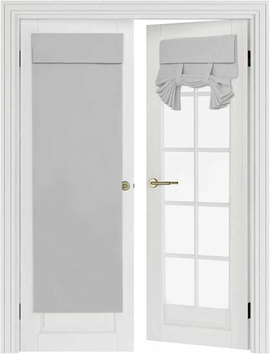 Verdunkelungs Türvorhang 86x173cm, Französische Türvorhänge ohne Bohren zum Kleben mit Haltebändern, Blickdicht für Privatsphäre, Lichtsteuerung ＆Thermische, Hellgrau, 1 Paneel