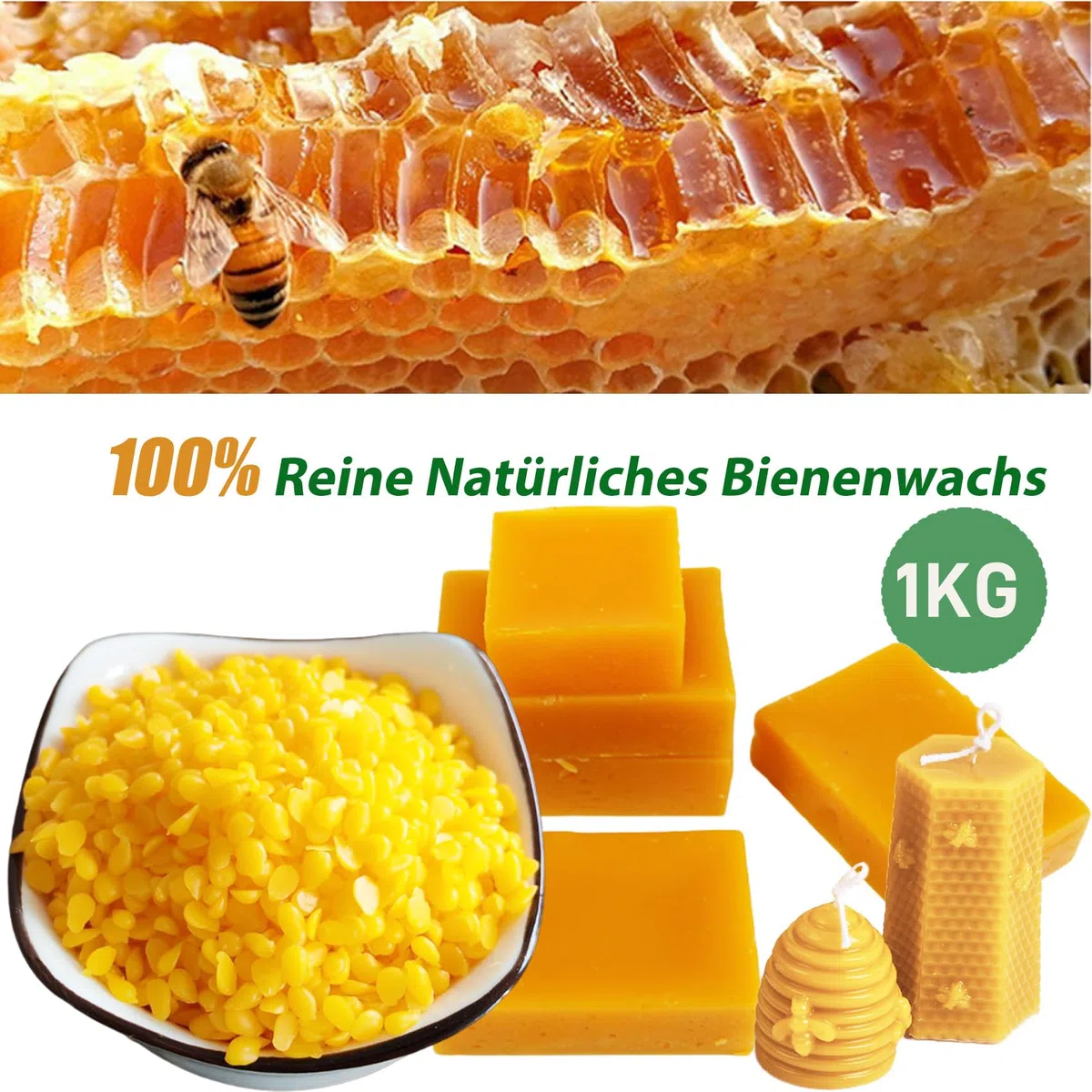 Bienenwachs bio für Kosmetik, 1kg Bienenwachs Pastillen Natürliches für Kerzenherstellung, Seifen, Bienenwachstücher, Holzpolitur