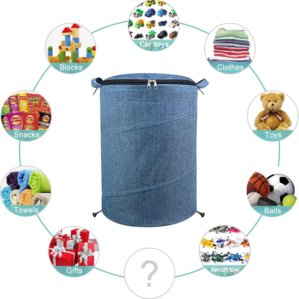 Aufbewahrungstasche für Kinderspielzeug mit Spielmatte und Reißverschluss, Aufräumsack/Organizer für Bauklötze, Autos, Puppen und anderes Spielzeug - Blau