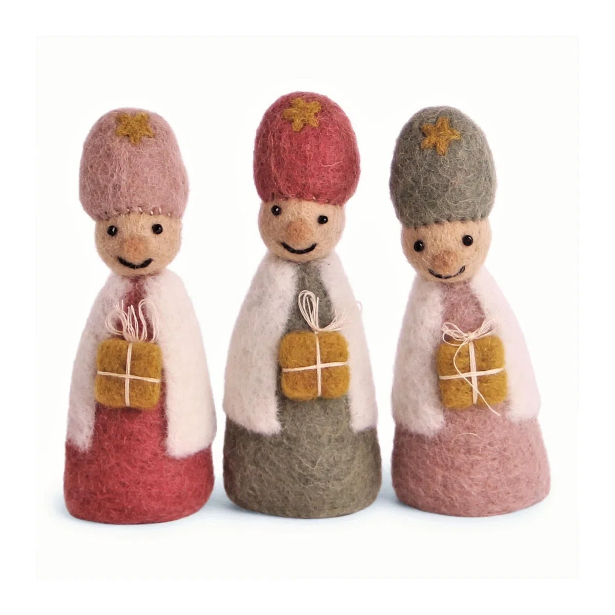 Én Gry & Sif Heilige DREI Könige, Krippenfiguren aus Filz, Hand-Made, fair-Trade, Kinderzimmerdeko, besondere Weihnachtskrippe, 10 cm groß