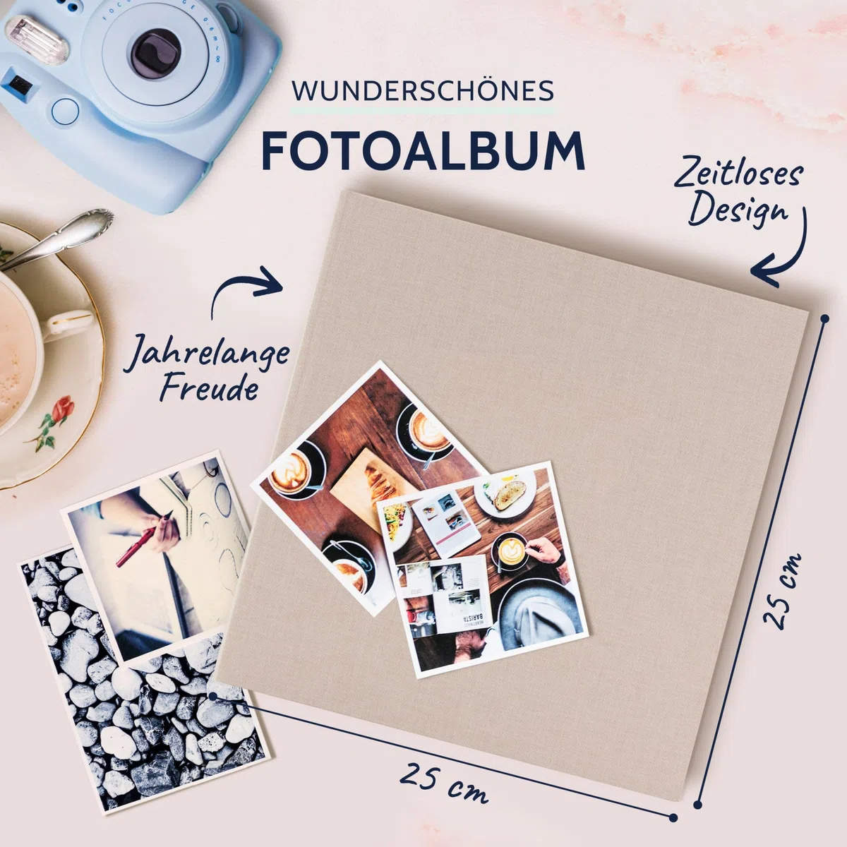 goldbuch 24605 Fotoalbum Summertime Trend 2, Fotobuch mit 60 weißen Seiten mit Pergamin Trennblätter, Erinnerungsalbum mit Leinen Einband, Foto Album zum Einkleben, Beige, 25 x 25 x 4 cm