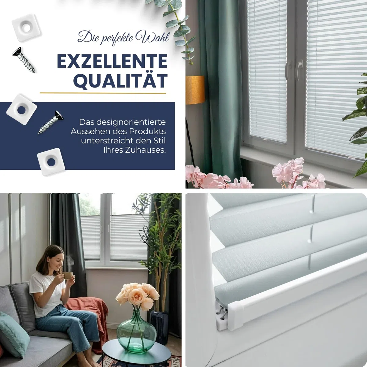 Rollmayer Plissee nach maß, Plissee mit Bohren 14 Farben 3 Profilfarben,Höhe 50-149 cm, Breite: 25cm-120cm, Plisseerollo Faltrollo Sichtschutz und Sonnenschutz für Fenster und Tür
