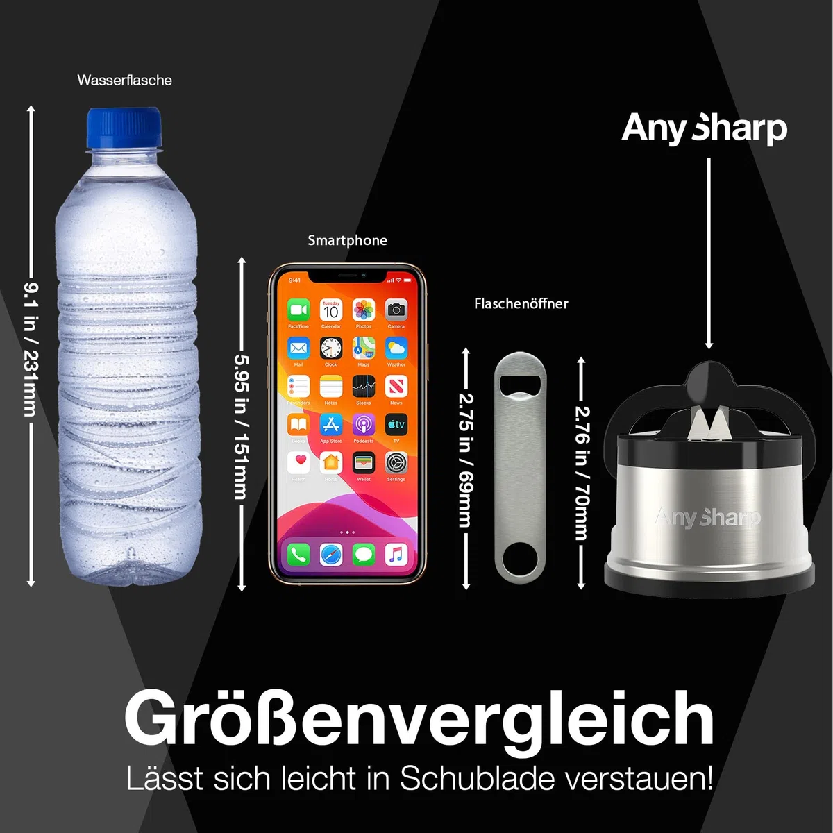 AnySharp Pro Messerschärfer (Metall) mit Saugnapf, Gebürstetes Metall