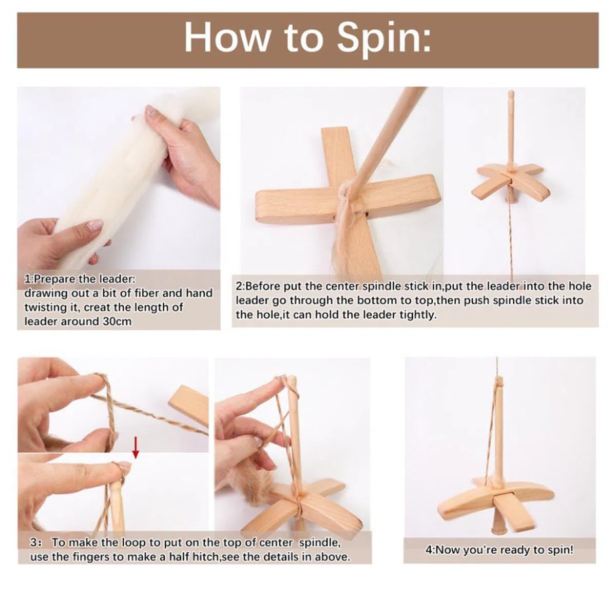 Türkische Tropfenspindel, Holzwirbel, Garnspindel abnehmbar, Kreuzspindel, Handspinning, Wollstarter, Spinnwerkzeug für Anfänger, Pflanzenfaser-Spinnings