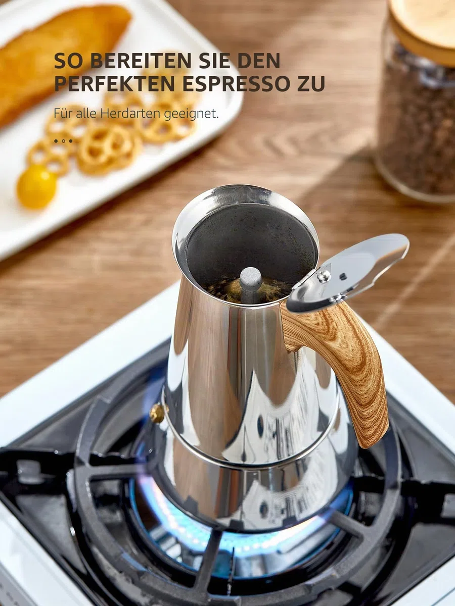 Yabano Mokkakanne, 6 Tassen Edelstahl Herd Espressokocher für Induktion, 350 ml italienische Kaffeemaschine für Gas- und Elektroherde, langlebige Espressokanne für Zuhause & Camping