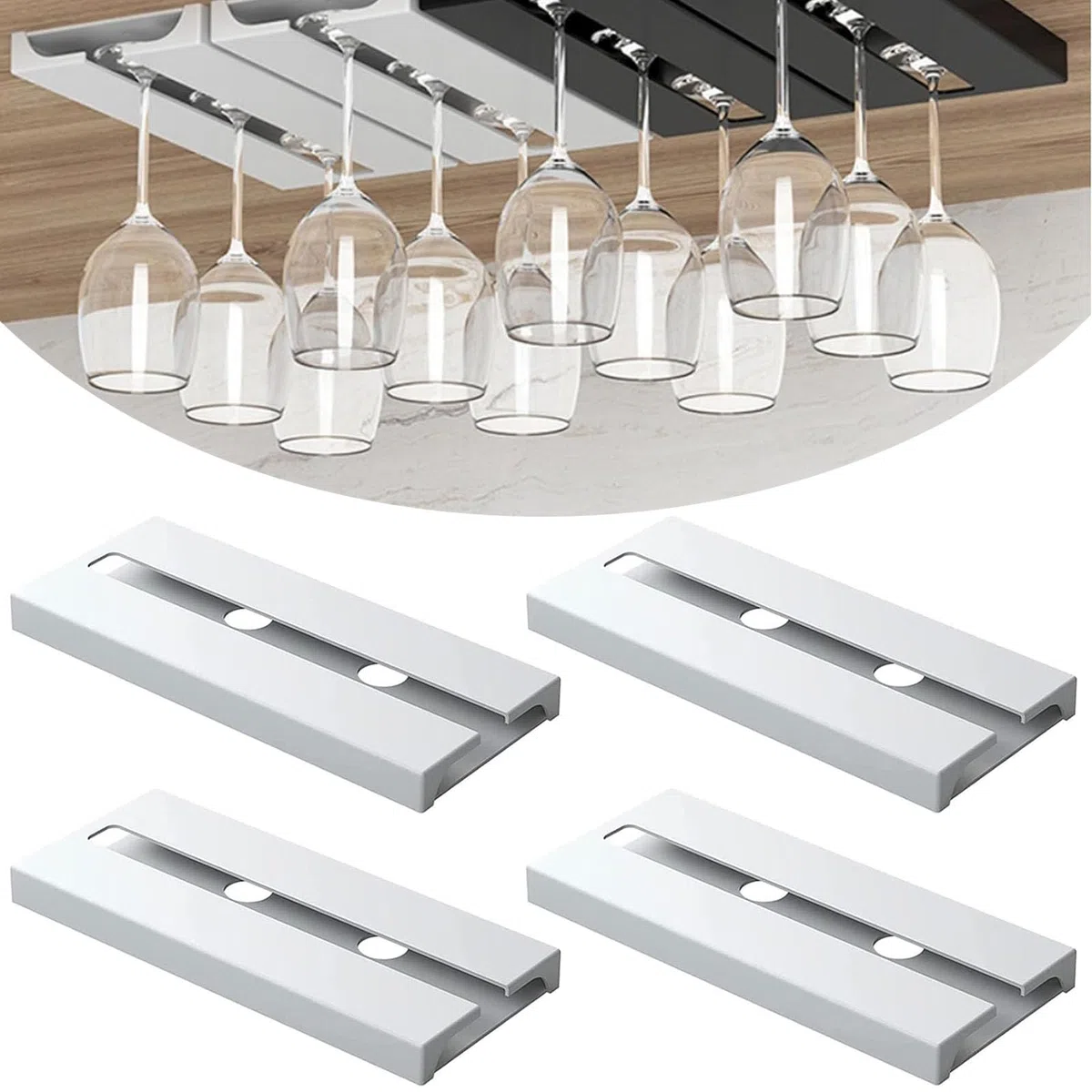 4 Stück Weinglashalter, Gläserhalter zum Aufhängen Weinglasregal Hängend Selbstklebend, Weingläser Halterung Unter Dem Schrank Stemware Rack Kein Bohren Für Küche Bar Restaurant Weiß