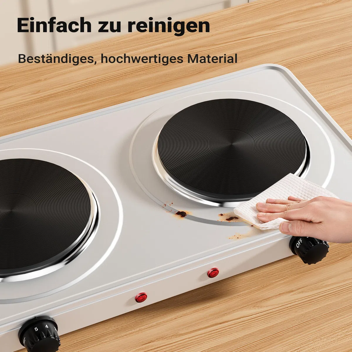 Wiltec Doppelkochplatte 2000W Kochplatte elektrisch mit Thermostat und Überhitzungsschutz Camping Herdplatte aus Gusseisen Elektro Kochplatte