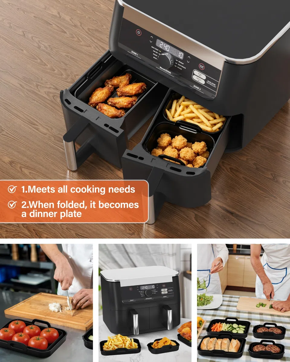 Silikonform Heißluftfritteuse, Airfryer Zubehör 4 Stück für Ninja AF400EU SL400EU AF451EU, COSORI, Russel Hobbs, Silikoneinsatz für Heißluftfritteuse 8.5 L 9L 11L, Wiederverwendbares Silikon Zubehör