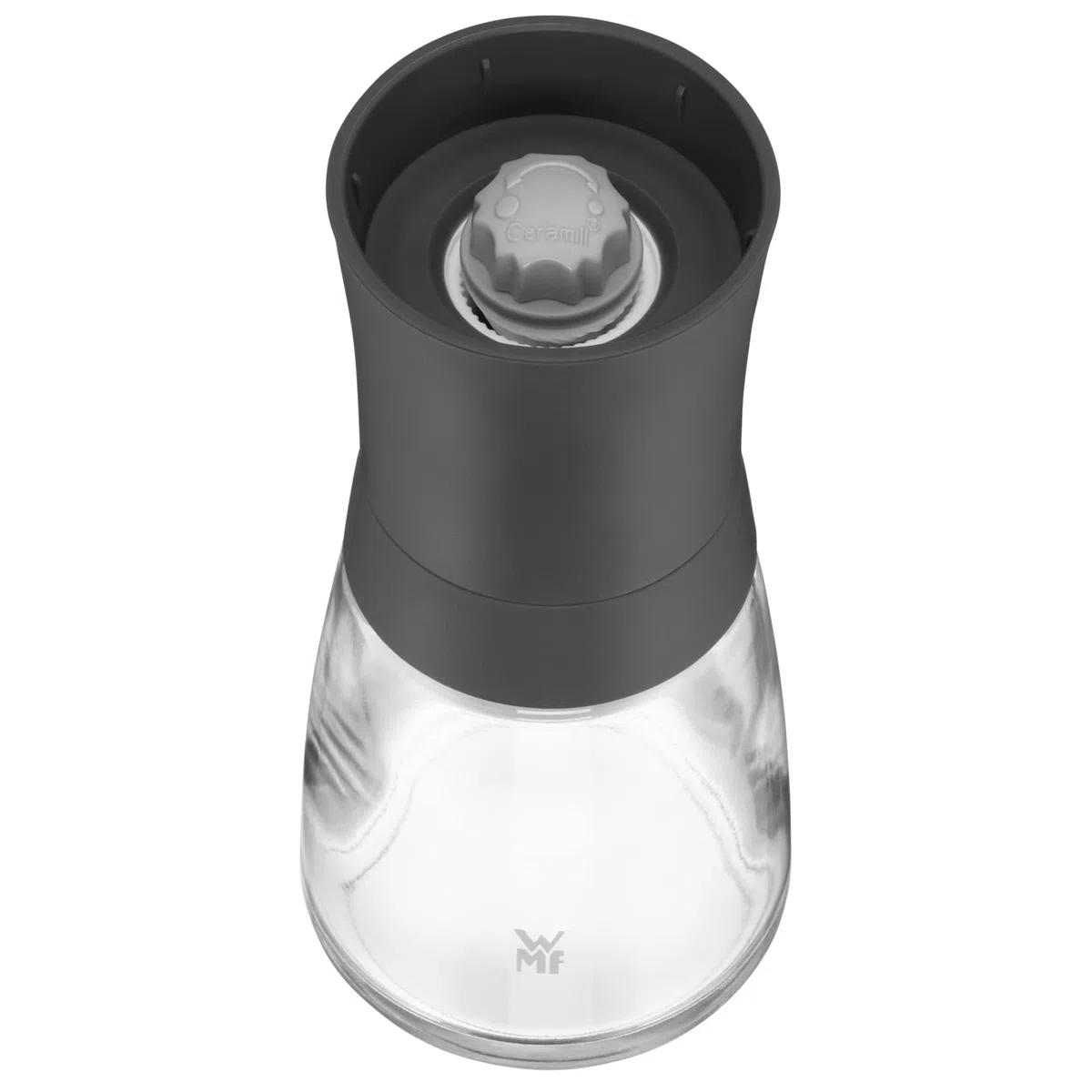 WMF Trend Mühlenset 2tlg, Salz- und Pfeffermühle unbefüllt, Glasbehälter, Keramikmahlwerk, Mühle für Salz und Pfeffer, Gewürze, spülmaschinengeeignet, grau