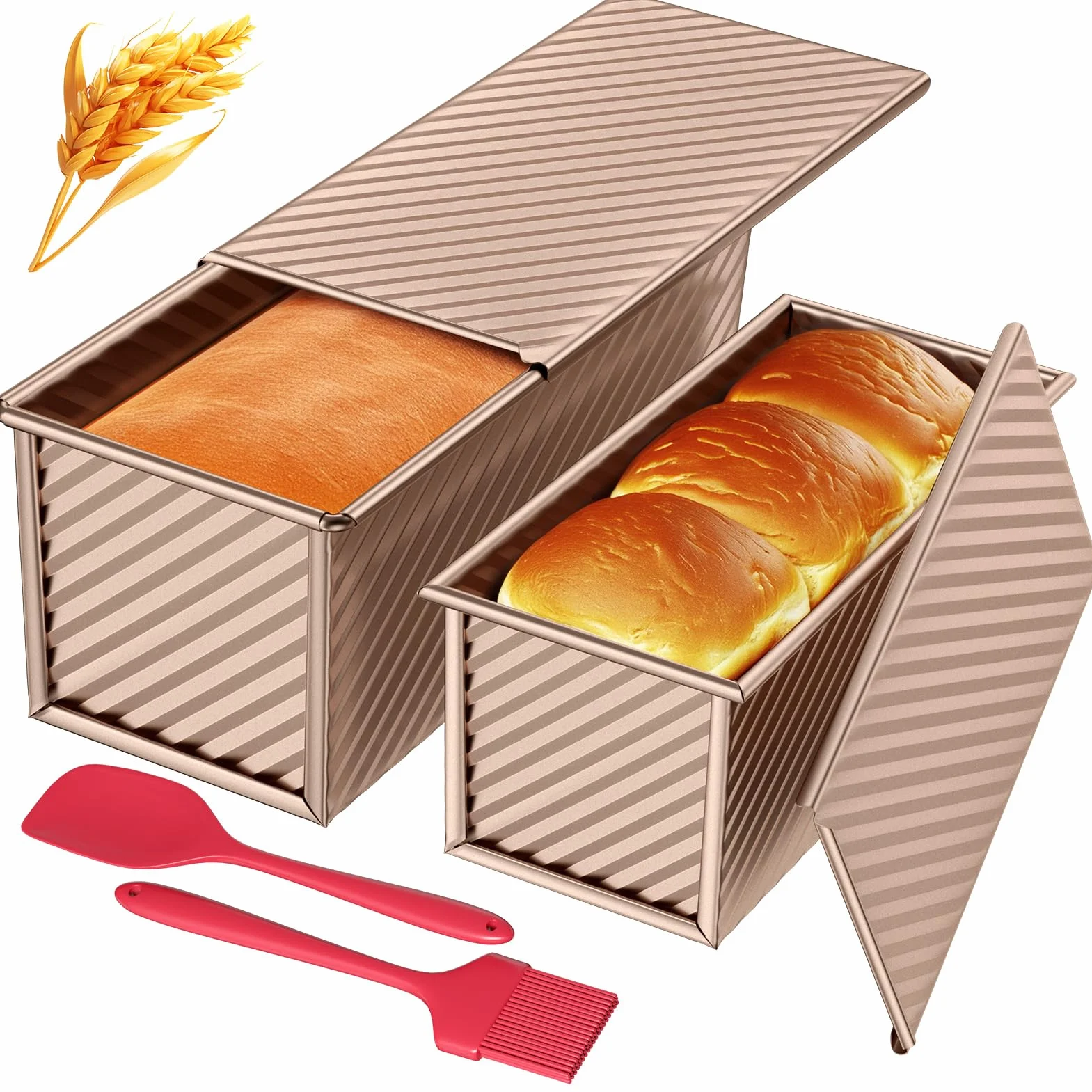 Toast Brot Backform Set,4PCS Antihaft Brot Toastform mit Deckel,Brotbackform für Toast Kuchen (Roségold)