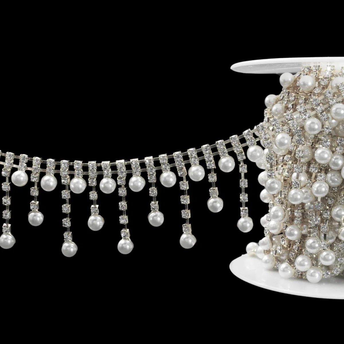 PEARLY JUN 91Cm Die Perlen Kristall-Strass-Kette Zum Nähen von Strassband Zum Aufnähen Nähen Leder Schuhe Strasssteine Tassel Chain DIY Blumenstrauß Dekoration Kleidung Hochzeit Kopfbedeckung