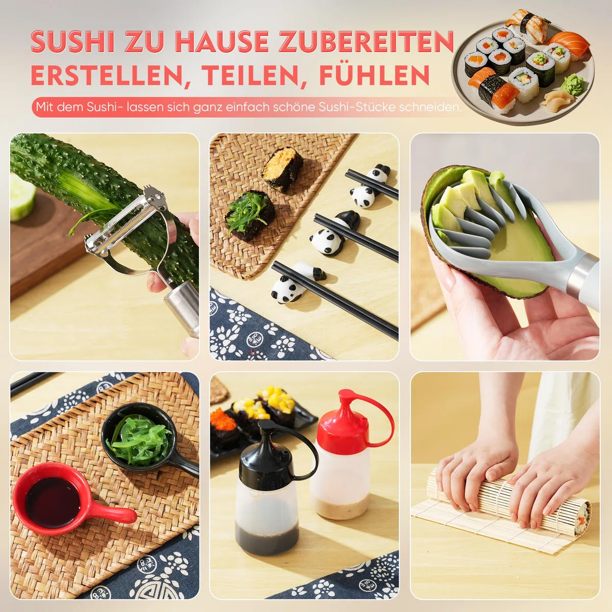 Sushi Maker Set，Sushi zubehör，Sushi Set zum selber Machen ，DIY for Anfänger，kreative Hobbyköche
