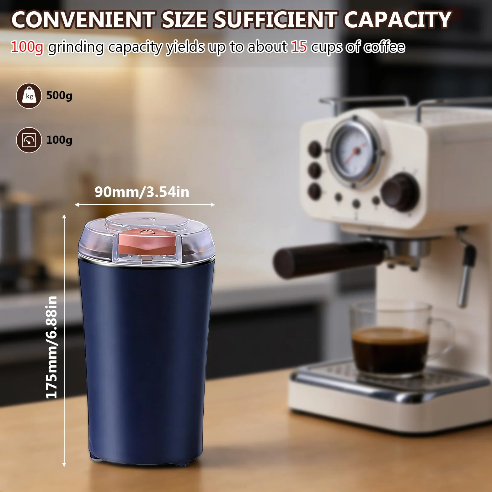 Kaffeemühle Elektrisch, Elektrisch Gewürzmühle und Kaffee Mühle mit Edelstahl Klinge und Sicherheitsdeckel Einem Knopf Kaffeemühlen 200W Leistungsstarker Mühle für Gewürze, Getreide, Nüsse