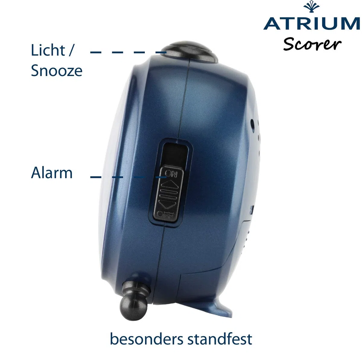 ATRIUM Kinderwecker Jungen Scorer Fußballer Stadion Dunkelblau Grün Schwarz Analog Quarz ohne Ticken mit Licht und Snooze A932-5