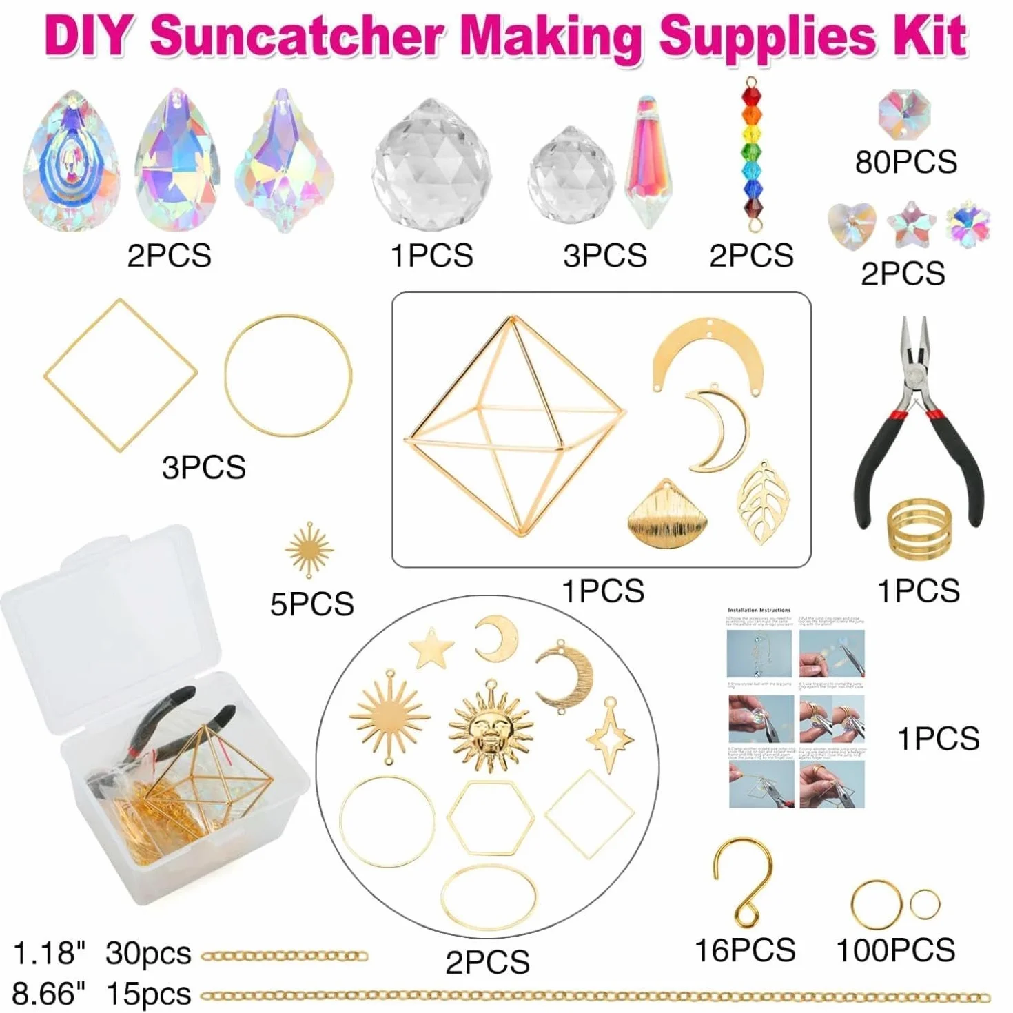 400 Stück Sonnenfänger Kristall Bastelset, DIY Sonnenfänger Kristall Windspiel, Suncatcher Windspiel Basteln, Fensterdeko Hängend für Zuhause Büro Garten Outdoor Deko