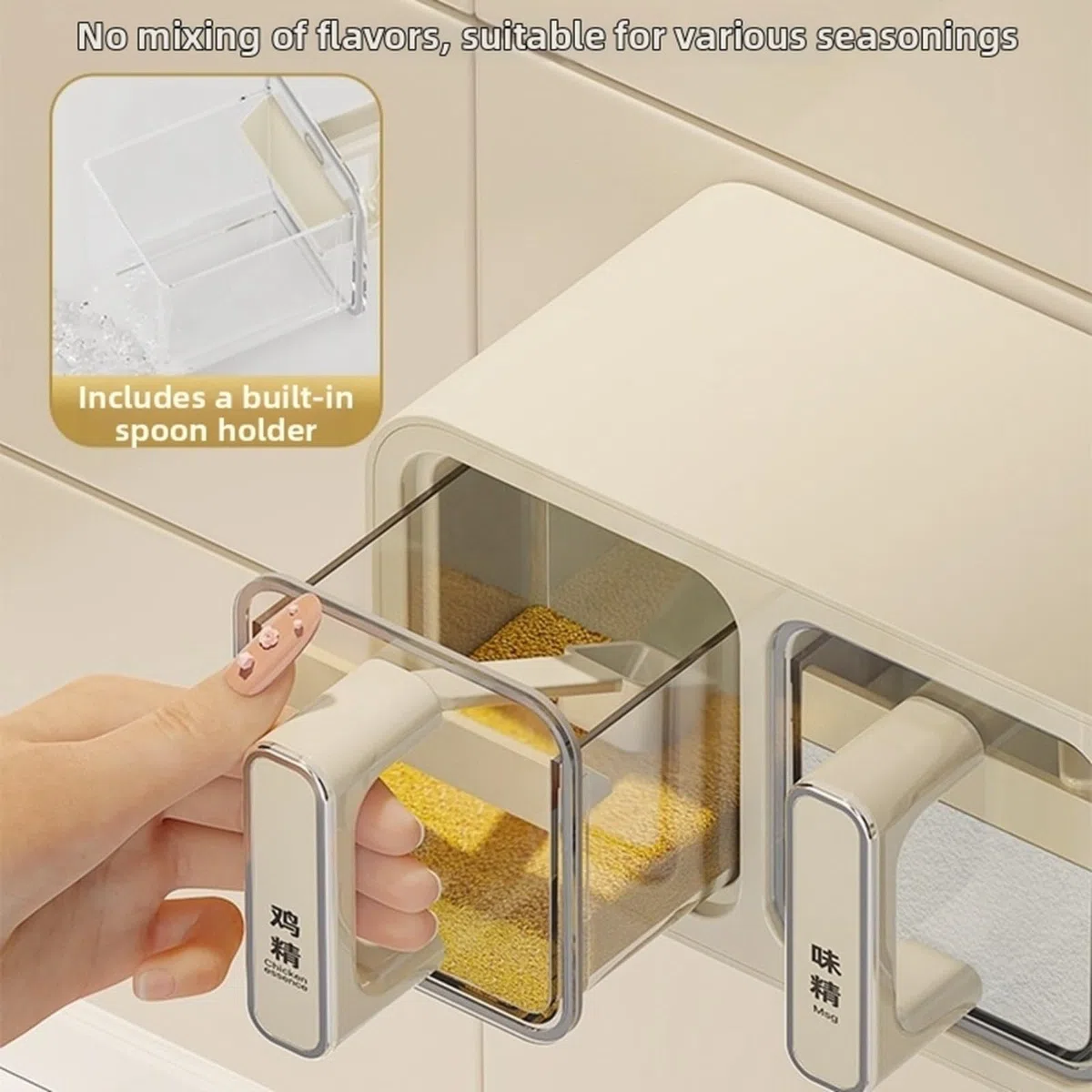 Gewürz-Aufbewahrungsbox für die Küche, Wandbehang, feuchtigkeitsbeständig, Gewürzhalter mit einzelnen Fächern und Etiketten, einfache Installation (B)