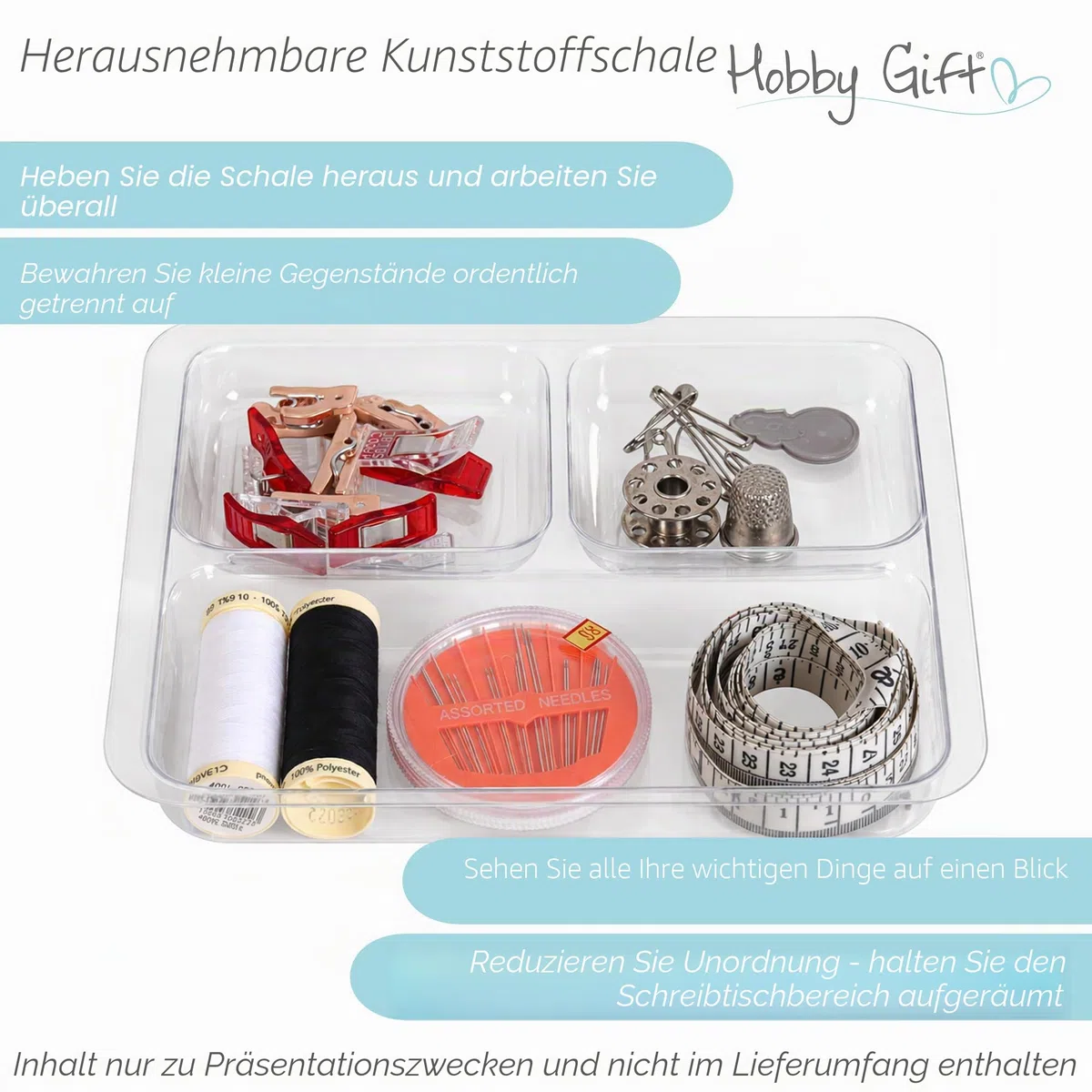 Hobby Gift Nähkästchen Klein mit Griff - Nähkorb aus Baumwolle mit Fächern für Nähzubehör & Werkzeuge - Aufbewahrungsbox für Handarbeit - 20 x 20 x 11 cm, Hoot