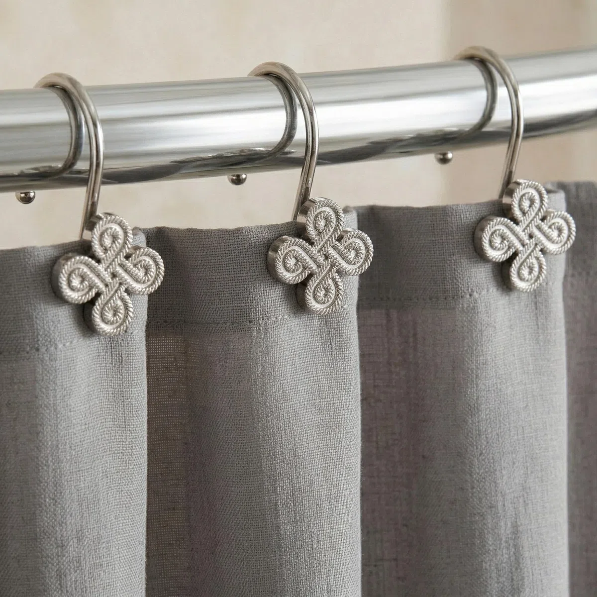Duschvorhangringe Silber Ringe Duschvorhang Haken: Nickel Metall Duschringe für Duschvorhangstange - Dekorative Blume Klee Duschringe Vorhanghaken Aufhänger für Badezimmer - 12 Stück