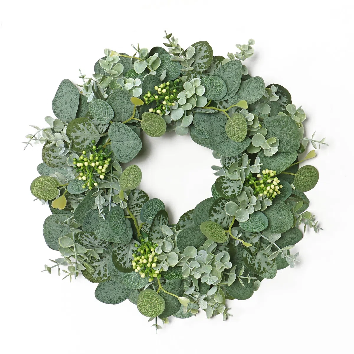 Kranz für Haustür 30cm Künstliche Eukalyptus Türkranz Frühlings Sommer Deko Grünkranz mit Beeren Grüner Blatt Willkommen Kränze Türkranz Ganzjährig für Wände Fenster Bauernhaus Türdekoration