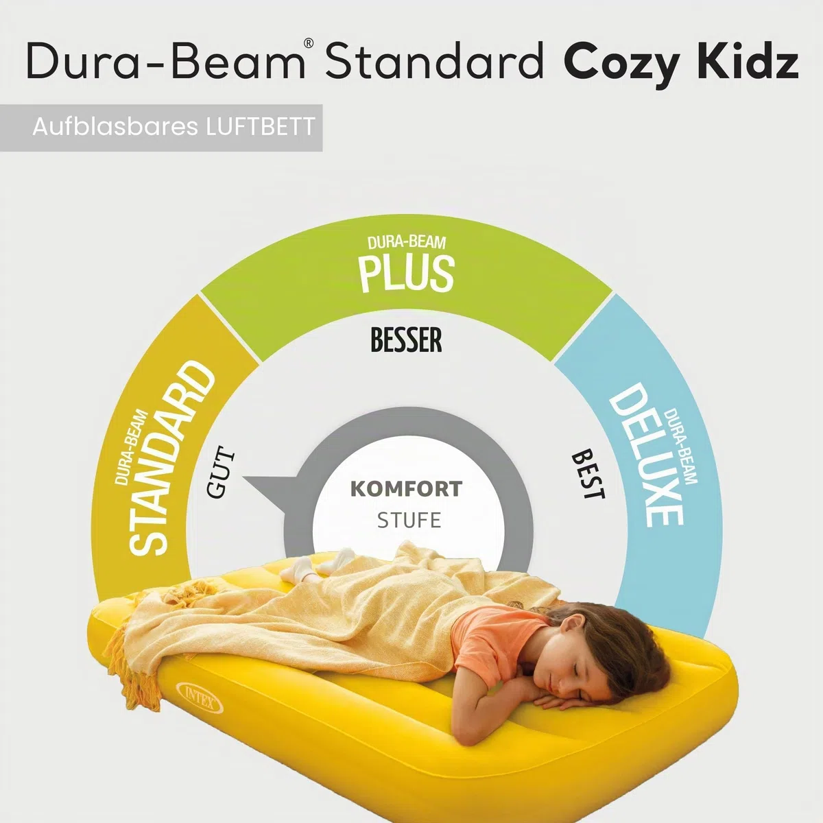 Intex 66803EP Cozy Kidz Aufblasbare Luftmatratze: Fiber-Tech – samtig weiche Oberfläche – Tragetasche im Lieferumfang enthalten – Farbe kann variieren – 87,6 x 157,5 x 17,8 cm