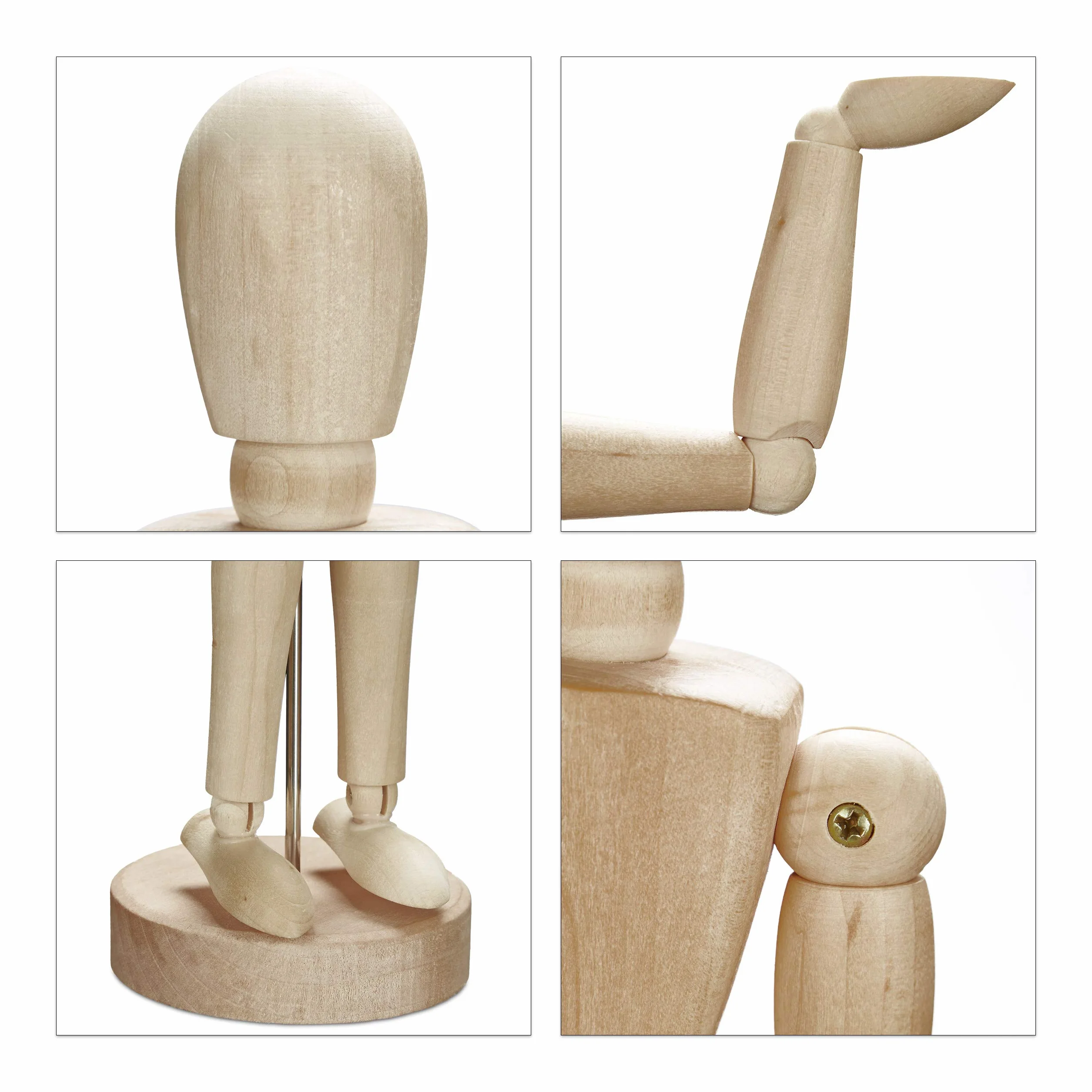 Relaxdays Gliederpuppe aus Holz, zeichnen, basteln, bewegliche Modellpuppe, Künstler, mit Ständer, natur, Braun , 20 cm Modellpuppe + 1,5 cm Ständer