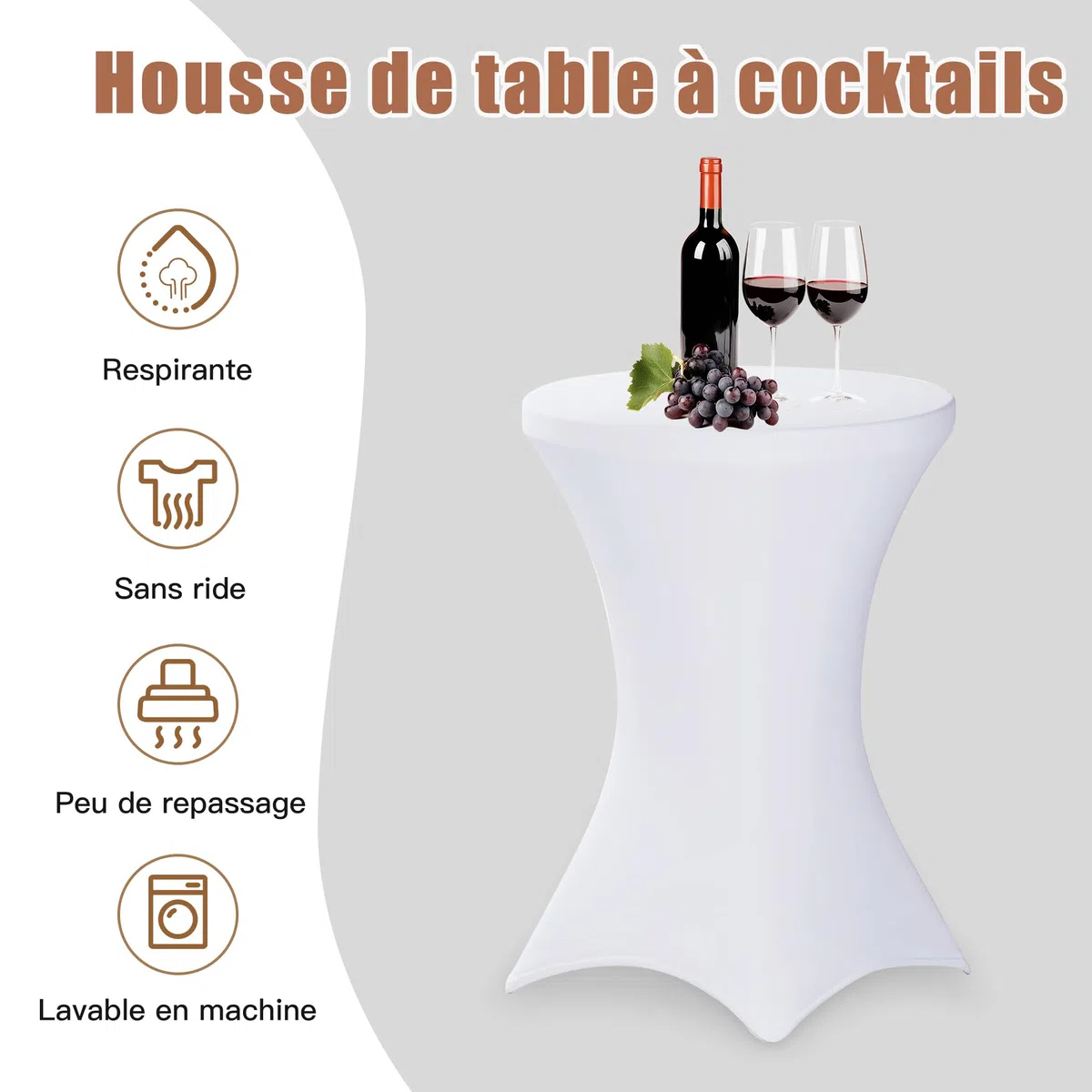 Dehnbare, elastische Tischdecken Größen - Modernes, minimalistisches Design Perfekt für Bars, runde Tische, Hochzeiten, Partys - Elegantes Ambiente (1, Weiß, 70 * 75cm)