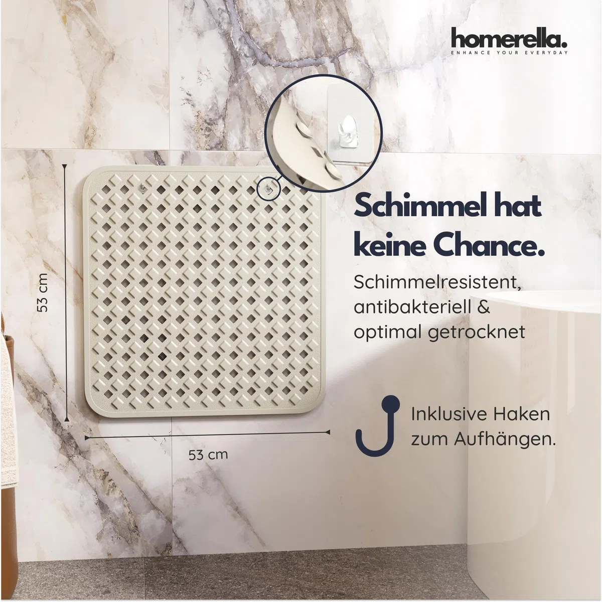 Homerella Duschmatte rutschfest 53x53 cm Dusche - maschinenwaschbar Sand | Sichere Duscheinlage, quadratisch für Dusche, Duschtasse und Wanne