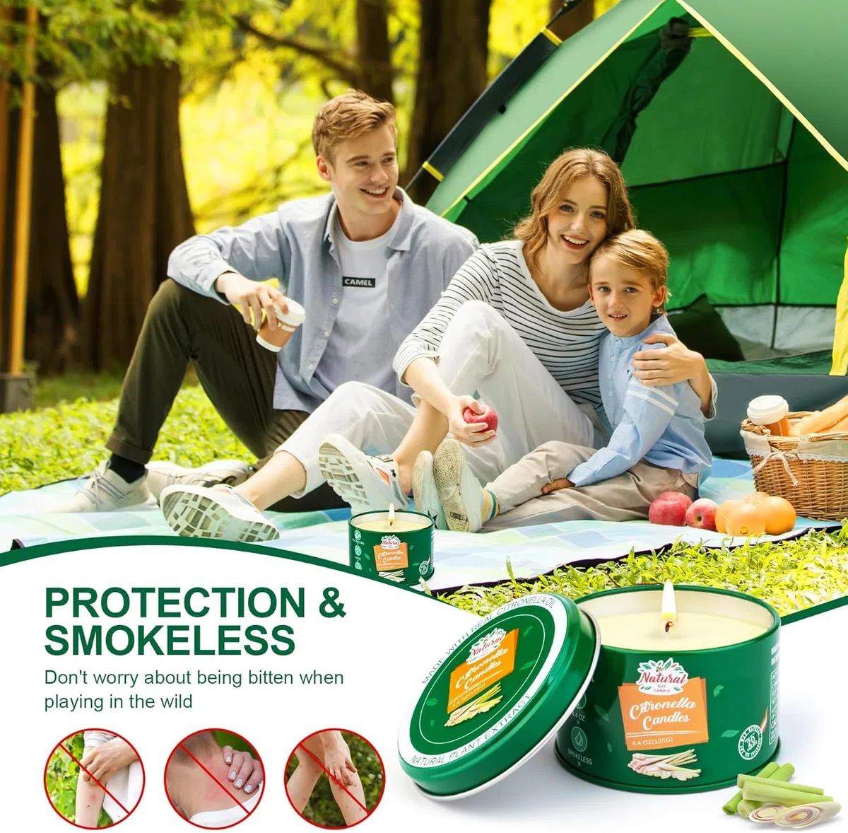 Citronella Kerzen Outdoor,4Stück Citronella Kerze Draußen-120Std Brenndauer Zitronella Kerzen Garten,Natürliche Sojawachs Zitronen Duftkerzen-Set für Camping Terrasse Picknicks Sommergeschenk