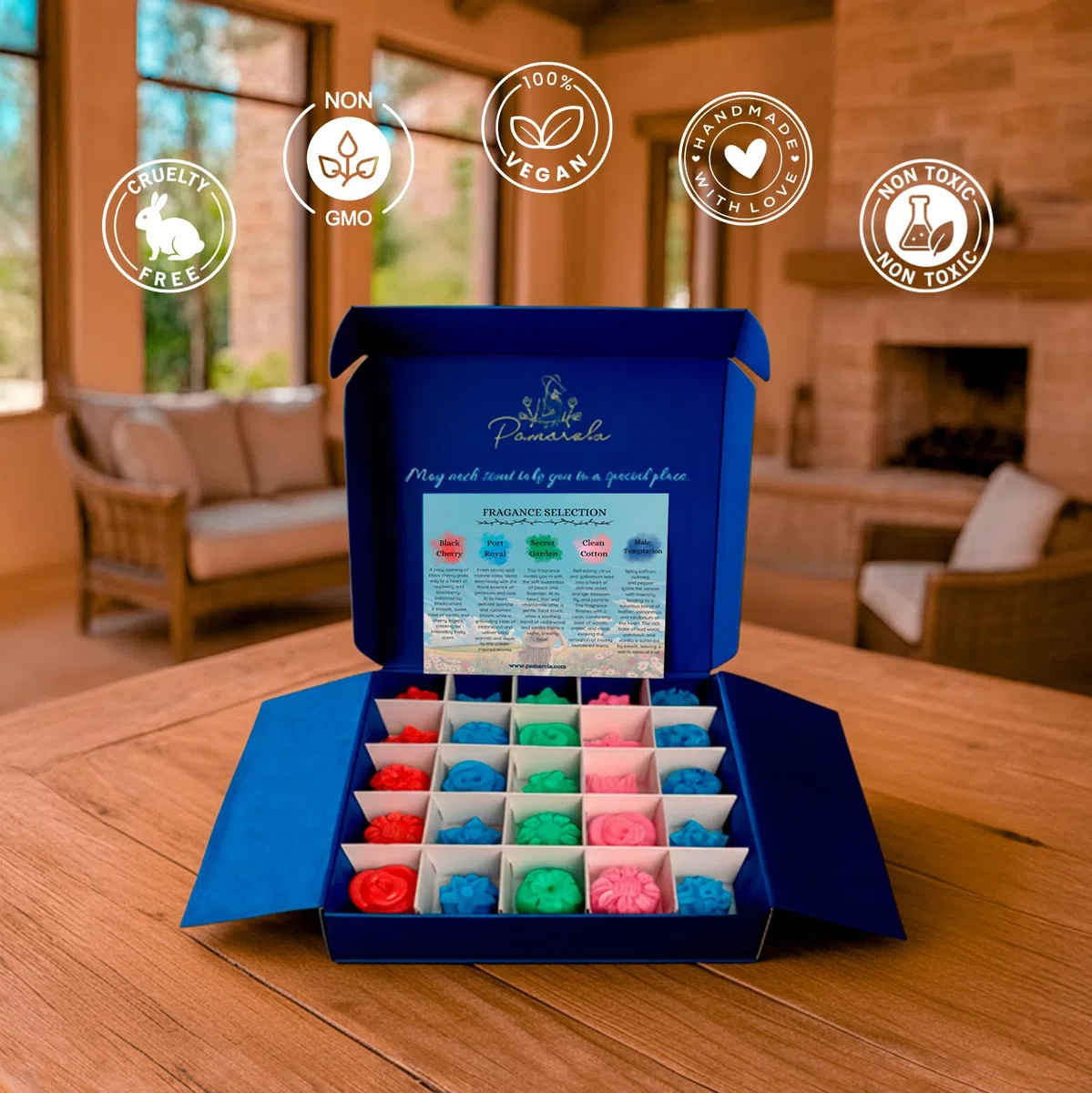 Duftwachswürfel Sojawachs Geschenkset – Wax Melts für Duftlampe, 5 Düfte – Handgemacht, Natürlich ohne Paraffin, Phthalate & Parabene (Eternal Flower)
