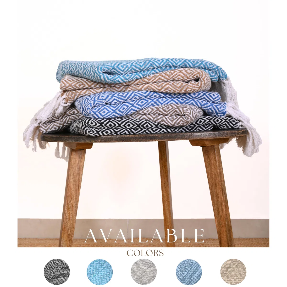 Karibisches Meeresblau-Überwurfdecke mit Boho-Quaste 127 x 152 cm, superweich Baumwolle, warm, dekorativer Bauernhaus-Überwurf für Sofa, Stühle und Couch