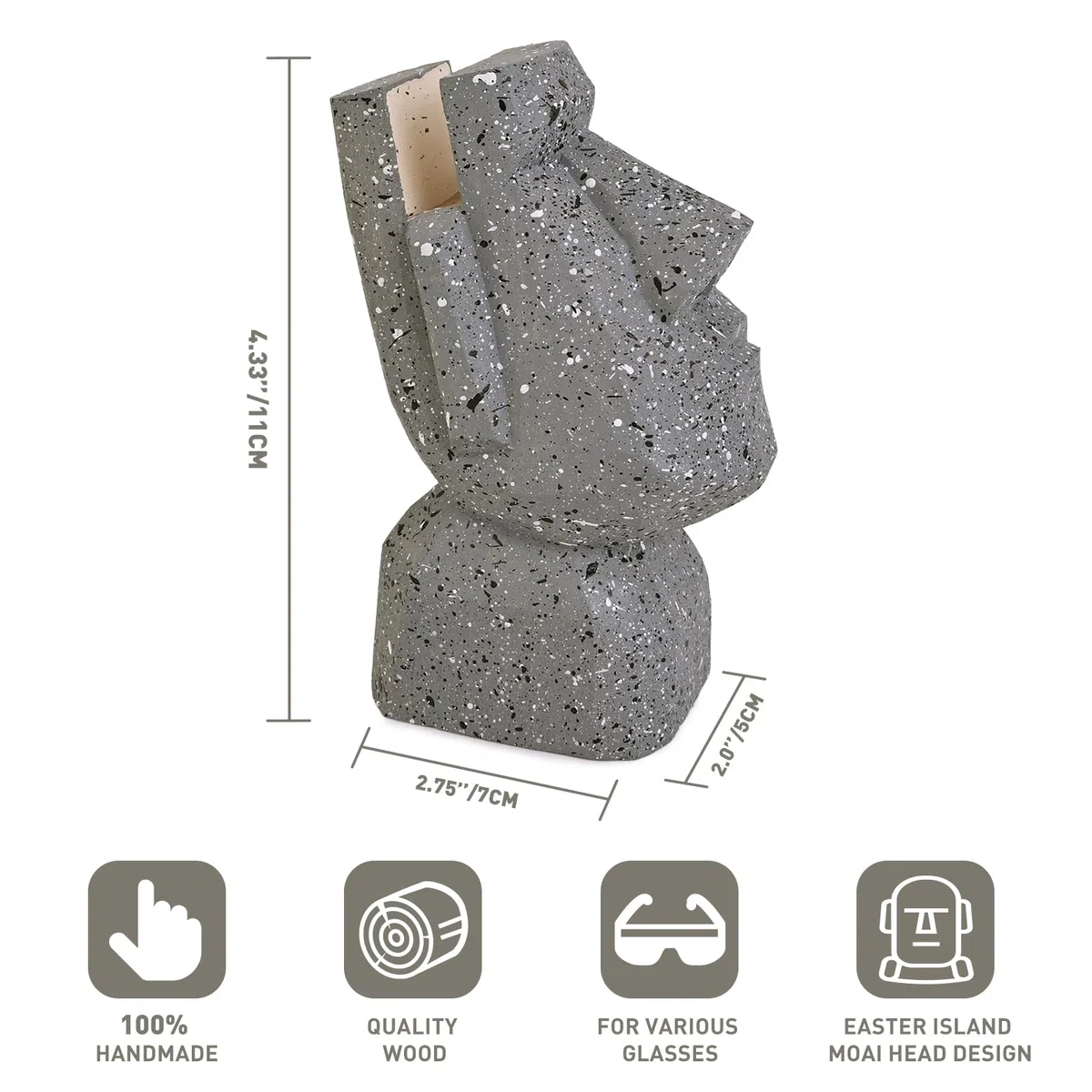 Handmade Holz geschnitzt Brillenhalter Stand, Osterinsel Moai Kopf Brillenhalter Rack für Nachttisch, Moai Head Sculpture Statue Home Office Desk Decor Geschenk