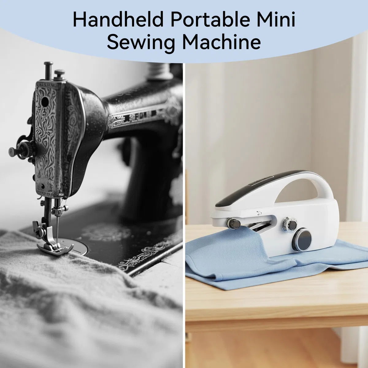 Handnähmaschine Elektrisch, Qoosea Mini Nähmaschine für Anfänger Schnell Nähen, Tragbare Mini Sewing Machine mit Nähzubehör Batterie- und USB-betrieben, Overlock Nähmaschine Klein Haus & Reise