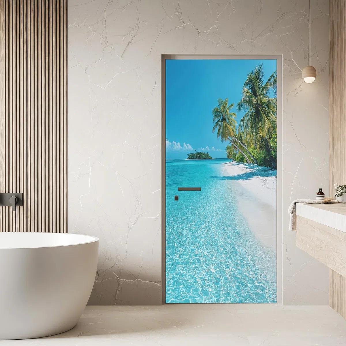 Hawaii Türaufkleber, Tropische Insel Türfolie Selbstklebende Fototapete 77x200 cm, Kokosnussbaum Strand Türposter Abnehmbar Türfolie PVC Für Tür Schlafzimmer Badezimmer Türaufkleber
