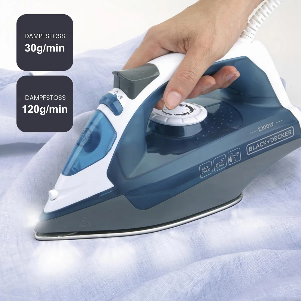 Black+Decker Blau BXIR2200E Dampfbügeleisen, 2200, Kunststoff, 370 milliliters