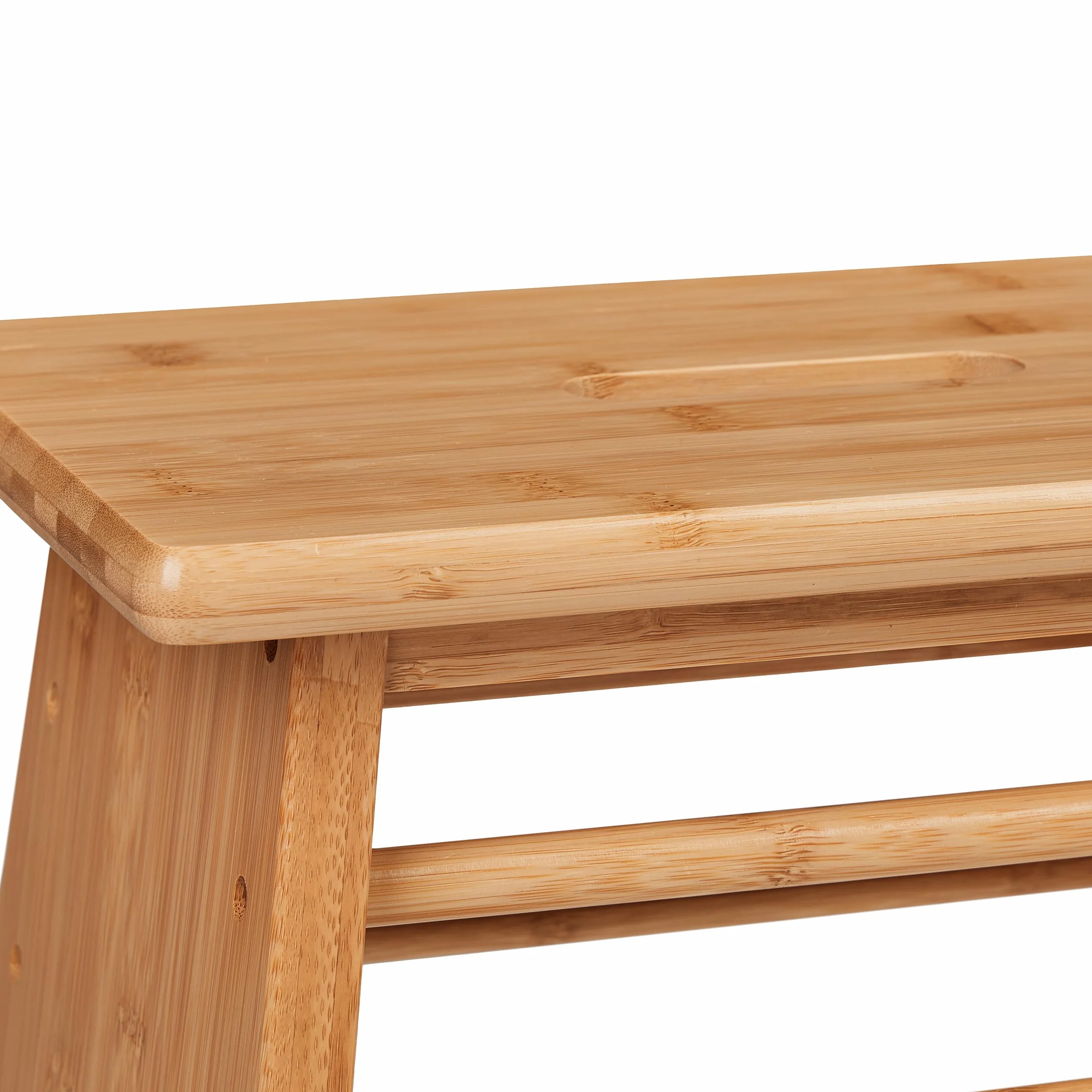Relaxdays Fußbank Bambus, bis 100 kg, Stabiler Tritthocker, HBT: 20x33x21,5 cm, Kinderhocker Bad, Griff, Hocker, Natur