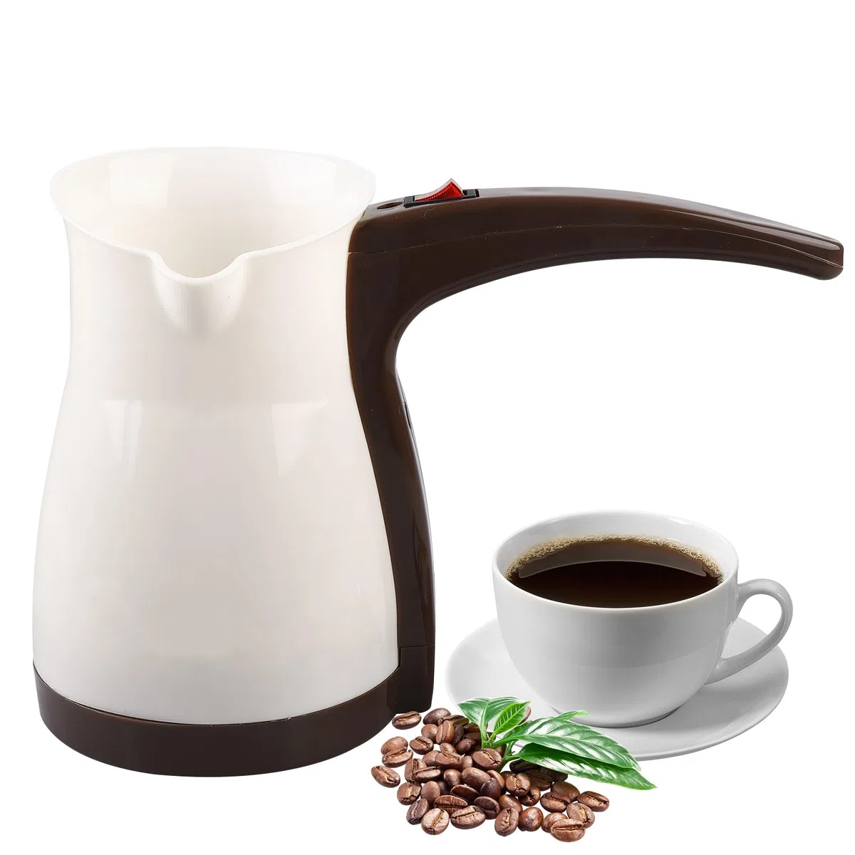Elektrische Türkische Kaffeemaschine, 500ML Edelstahl Turkischer Kaffeekocher mit Handgriff & Schalten, Mokkakanne, Türkischer Mokkakocher, für Familie, Büro - 1000W