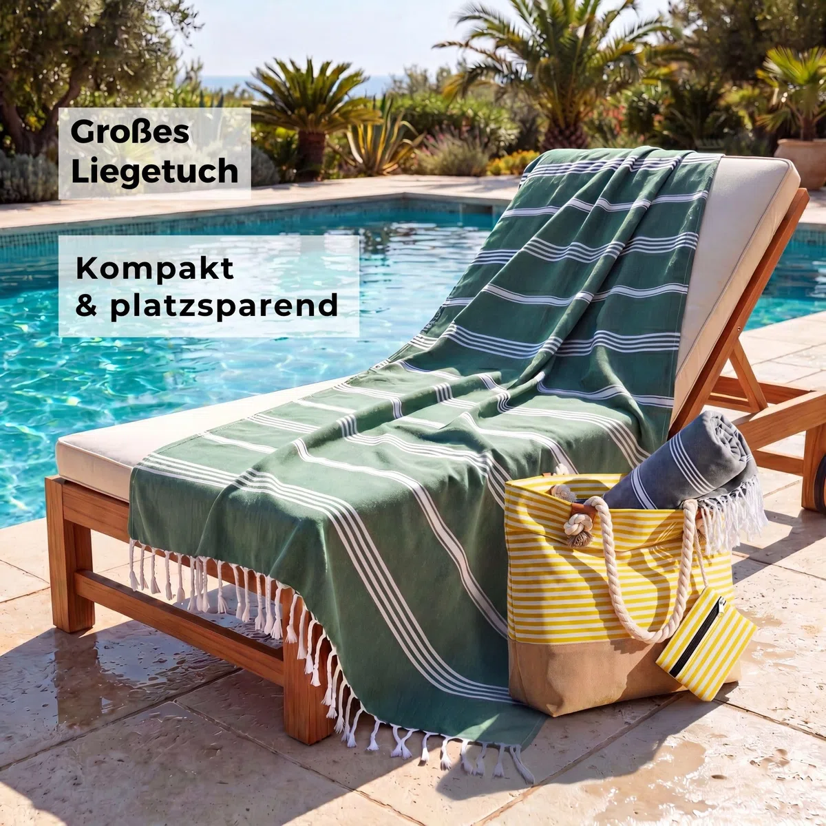 Hamamtuch groß 100x200 cm (Baumwolle), Strand-Saunatuch Damen Herren Saunahandtuch: dünn, kompakt, lang - Strandtuch Hammam Sauna Tuch XXL, Handtuch: Strandhandtuch Urlaub Must Haves