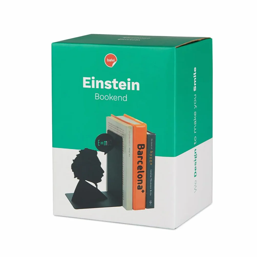 Balvi Buchstütze Einstein Schwarz Farbe Dekorative Buchstütze die Ikone von Albert Einstein Eisen 17