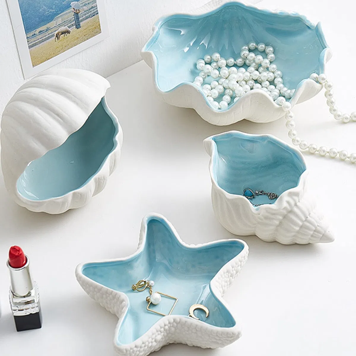 Disoza Groß Muschel Schale Deko Schmucktablett Sea Shell Dekoschale 19.5*12*9cm Schmuck Tablett Keramik Ablageschale Schlüssel Speiseteller Porzellan Desserttelle Schlüsselschale Flur Schlüsselablage
