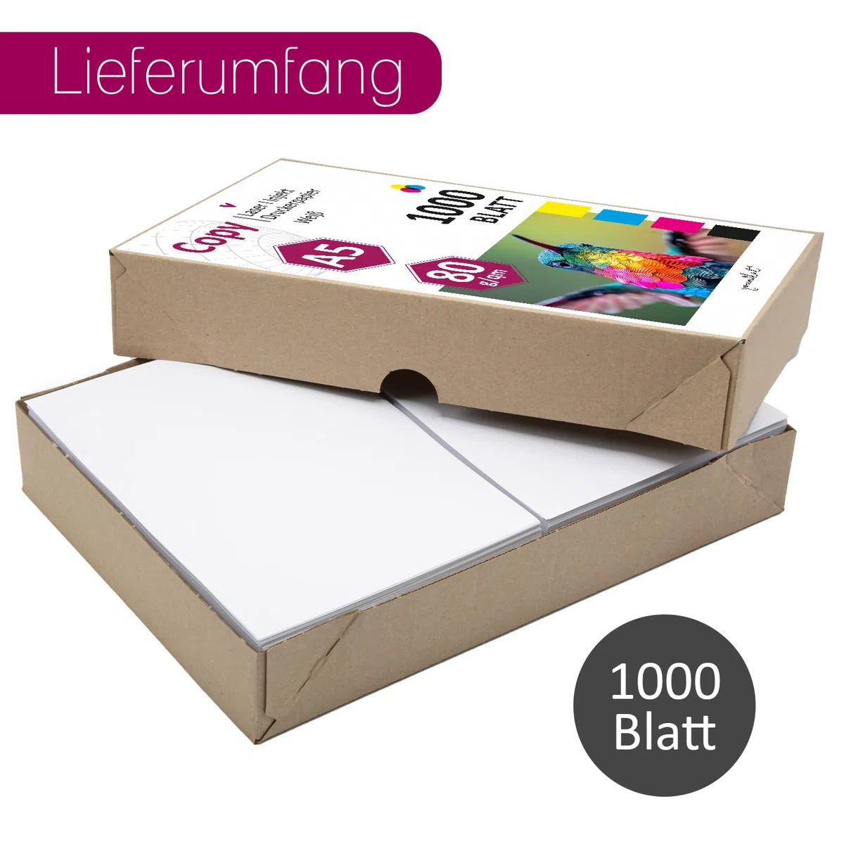 younikat Kopierpapier blanko 1000 Blatt I DIN A5 80 g/m² weiß beidseitig I Druckerpapier für Büro Schule Basteln Zeichnen Notizen I dv1419