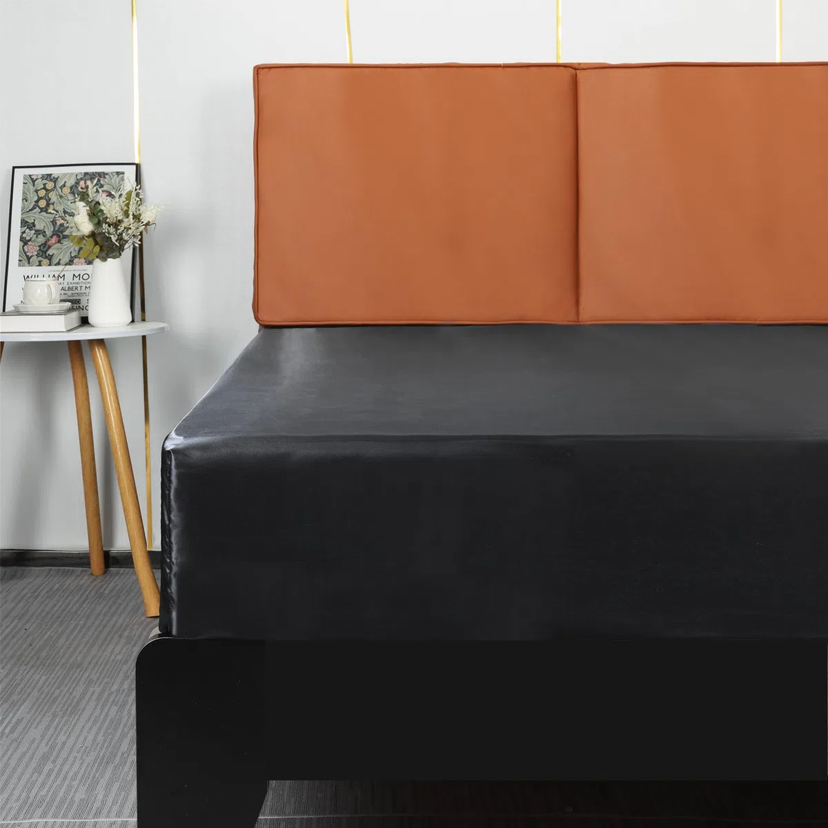 Lirex Satin Spannbettlaken 180x200cm, Seide Spannbetttuch Luxuriös und Seidig Glatt Weiche Microfaser Bettlaken für bis 35cm Matraze, Schwarz