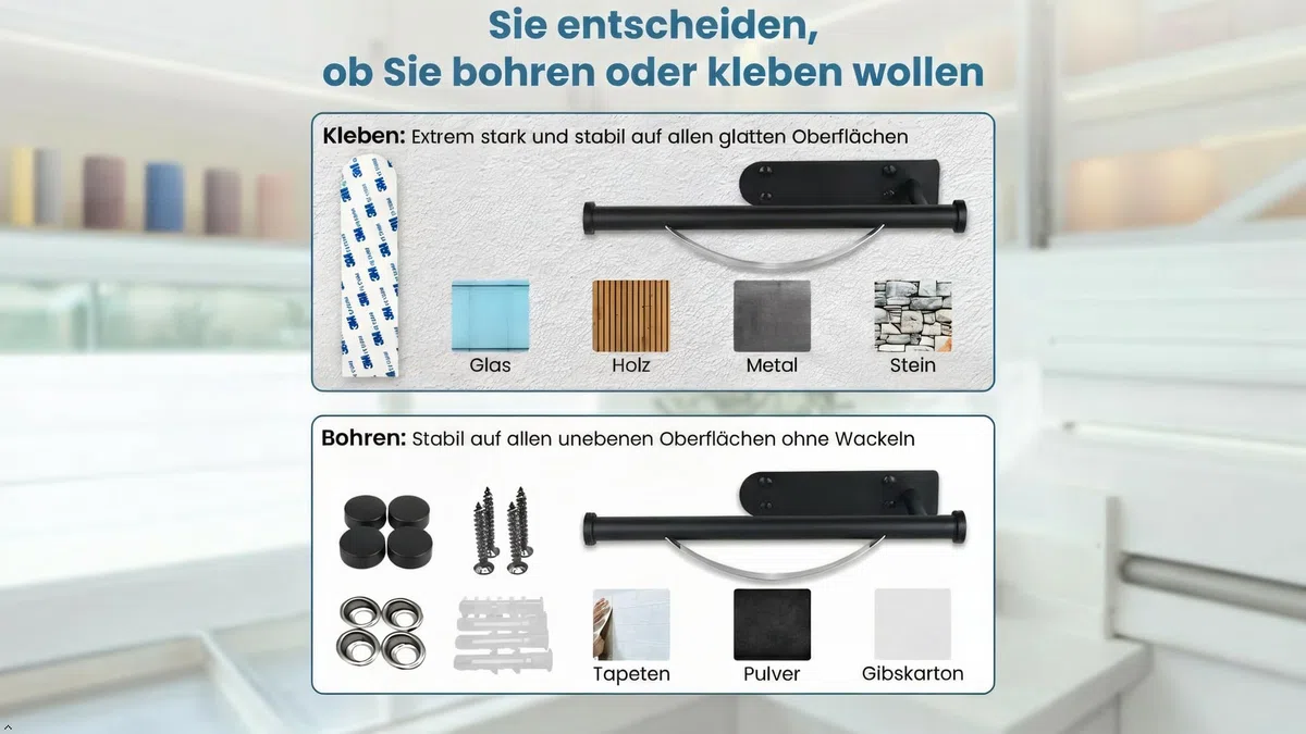 Premium Küchenrollenhalter ohne Bohren Selbstklebend Wand - Einhändig Abreißen XXL Basis - Zewa Rollenhalter mit Abroll-Bremse Dämpfung - Küchenpapierhalter Edelstahl Schwarz Küche Bad Wohnmobil